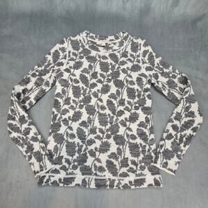 Loft Anne Klein Floral Print Crew Neck Gray Sweater Size Small